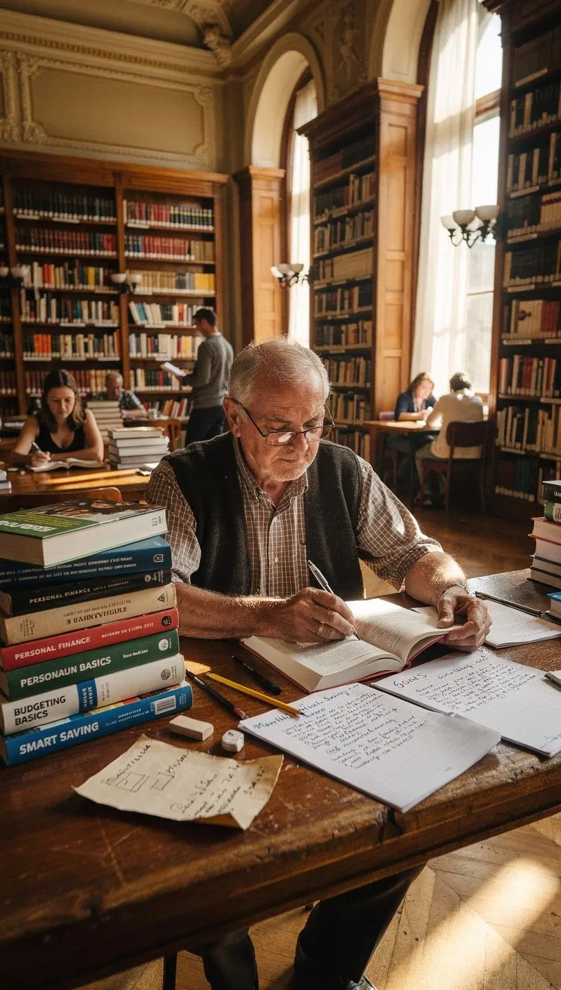 Pénzügyi tervezéshez szükséges eszközök asztalon, könyvekkel és jegyzetekkel.