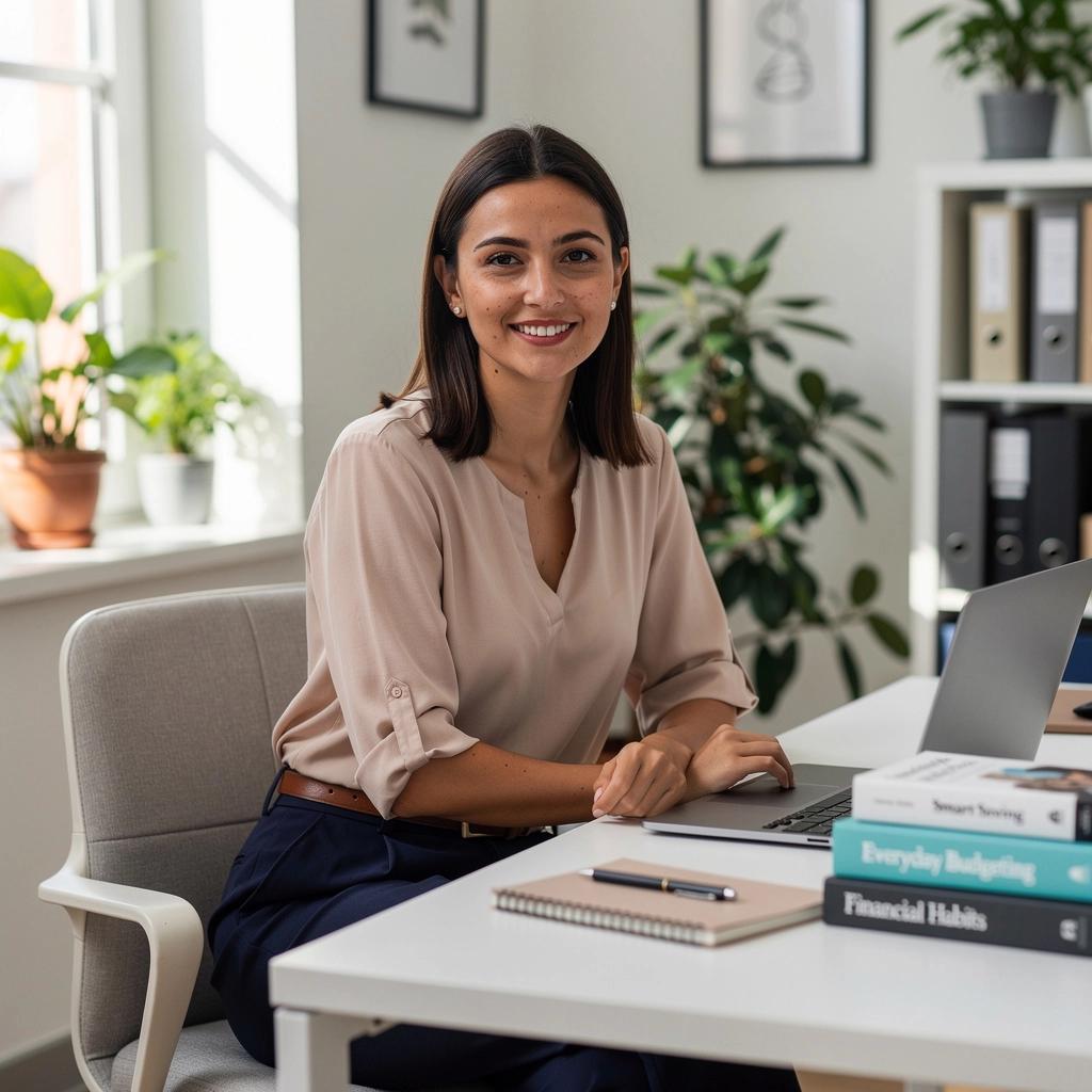 Személyes pénzügyi tanácsadó ül egy asztalnál, ügyféllel beszélgetve.